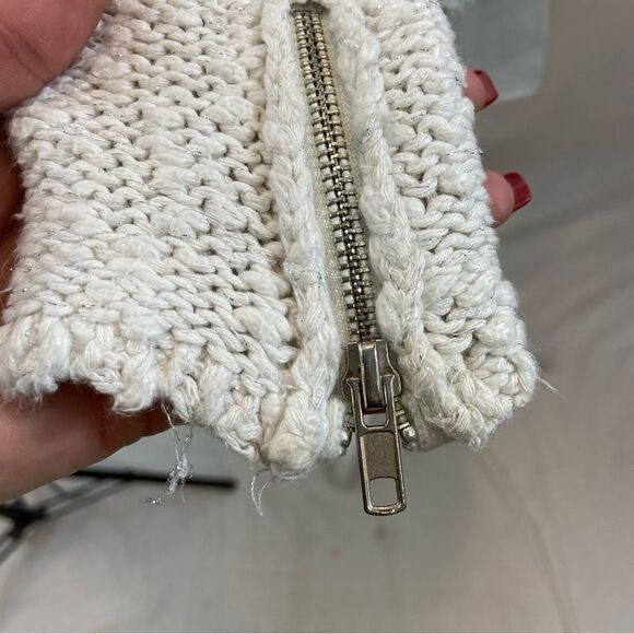 Zara Knit White Open Front Cardigan Sweater with Silver Metal Details Large - Picture 11 of 13